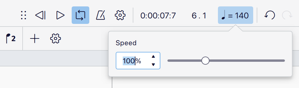 Picture of the playback speed popup showing slider and text input controls