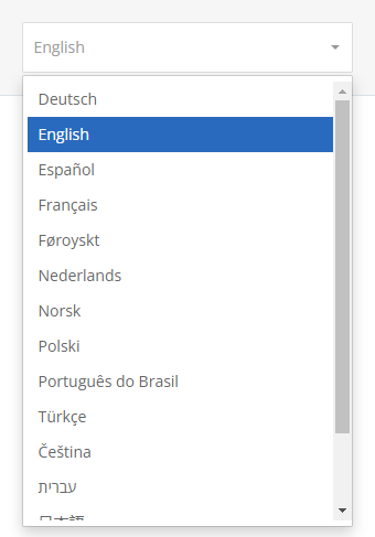 Handbook languages dropdown