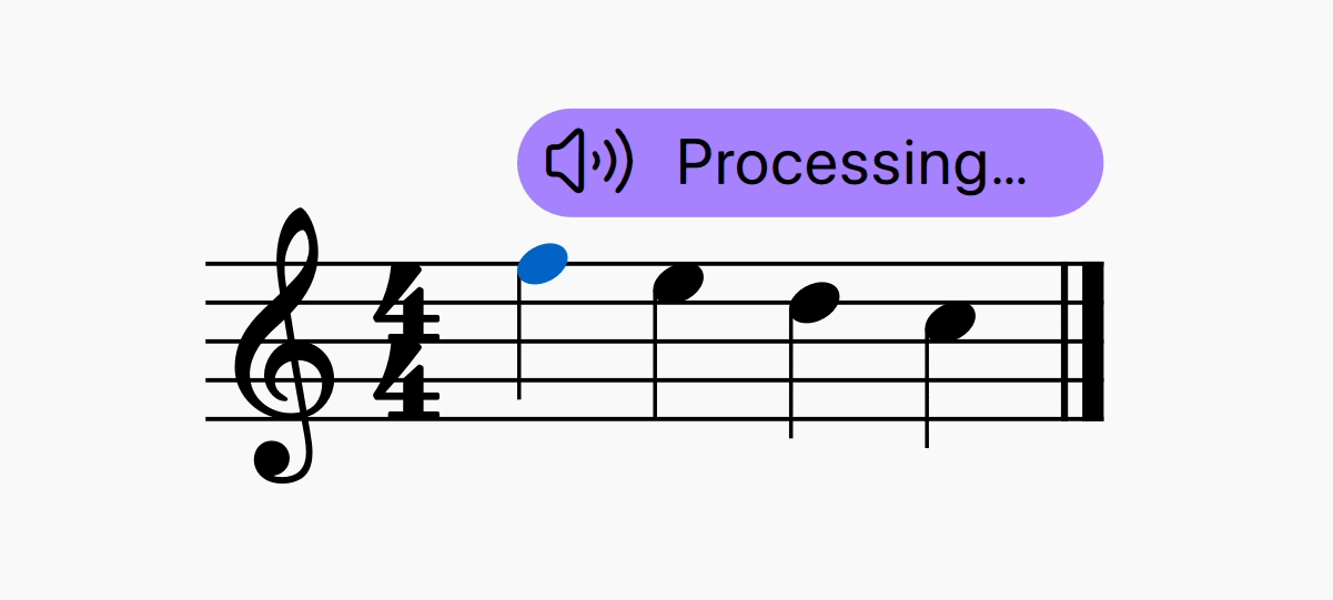 Animated image of a score showing flashing purple processing bar